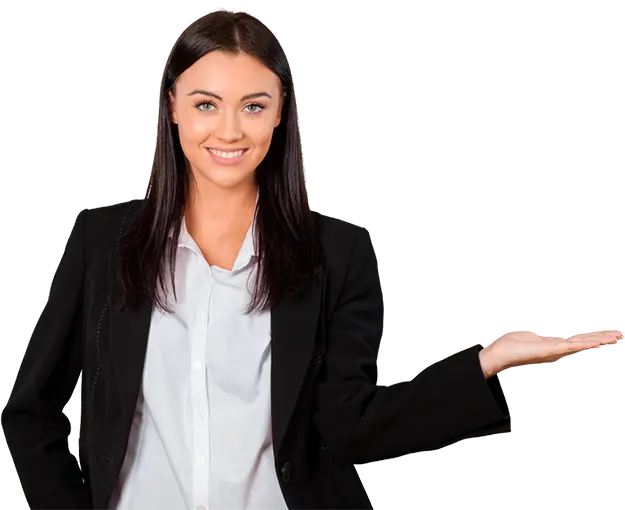 modelo senalando con la mano izquierda